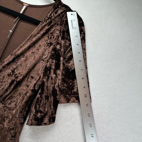 Free People Jumpsuit XS Night Fever Velvet Plunge Flutter Sleeve Wide Leg Brown - Picture 10 of 15
